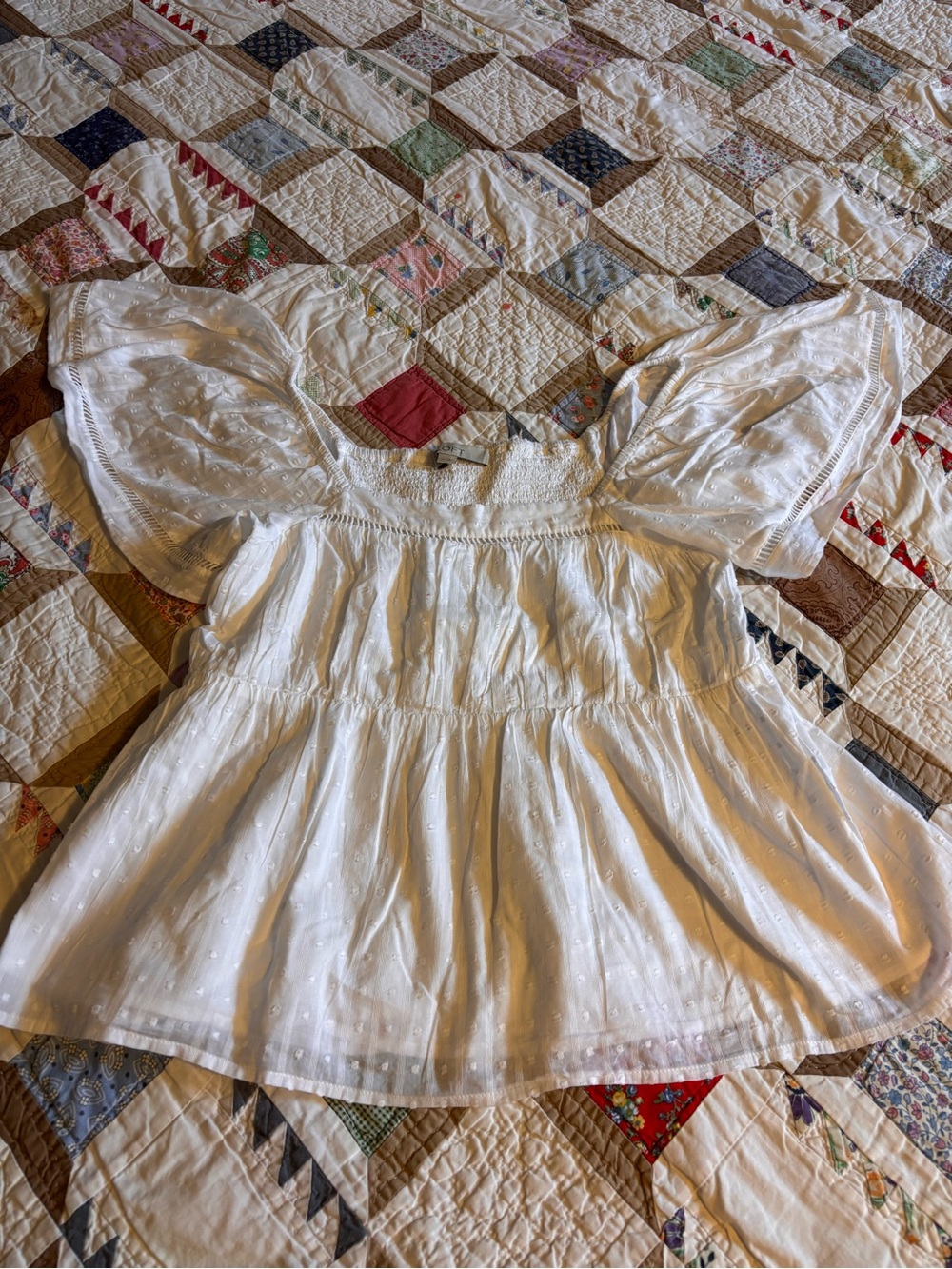 LOFT White Eyelet Puff-Sleeve Peasant Top